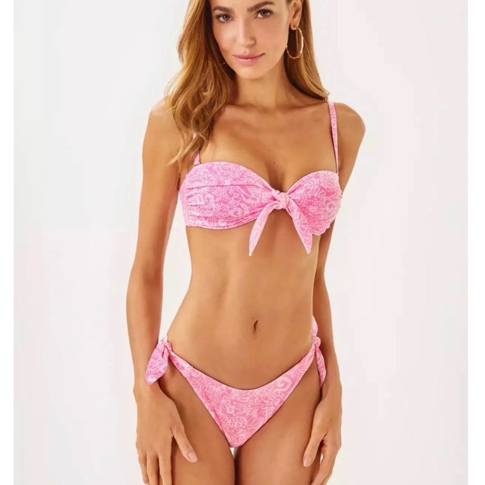 Lilly Pulitzer Pink Rousseau Tidepool Treasure Harlan Roga Tie sides Bikini Set